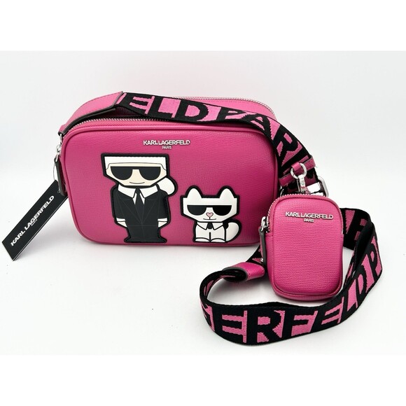 Karl Lagerfeld Crossbody Pink Maybelle Camera Bag Purse & Mini Wallet NWT - Picture 2 of 5